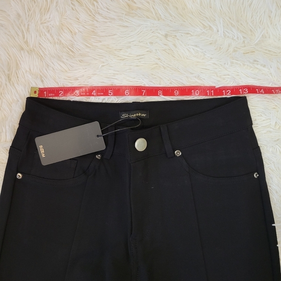 ShineStar Women Black Skinny Dress Pants w/ front slits size Medium - Picture 6 of 8
